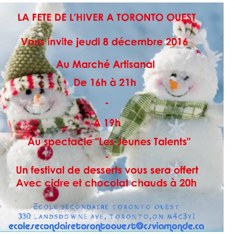 Entrevue avec Madame Catherine Poitier pour nous présenter la Fête de l'hiver à Toronto jeudi 8 Décembre