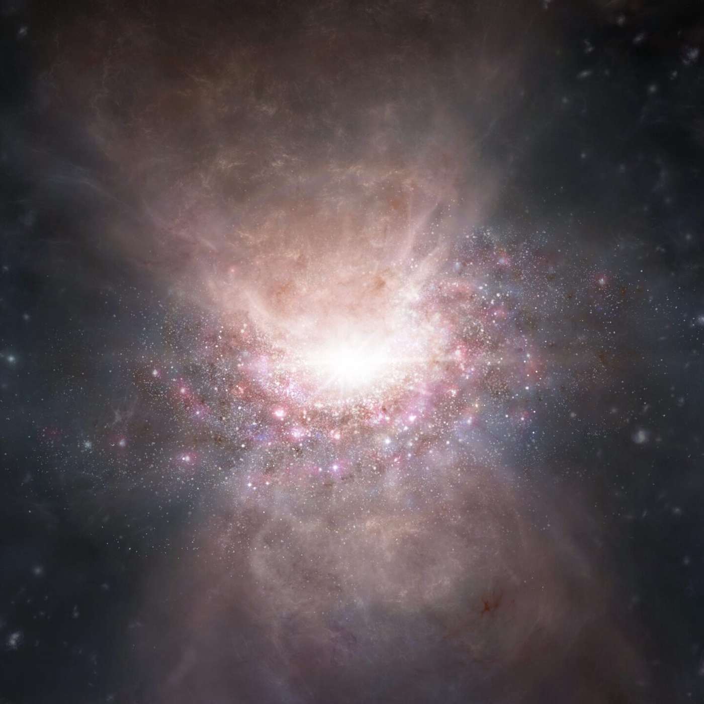 Fuga de gas: ALMA detecta sombra de chorro de gas molecular en cuásar cuando el Universo tenía menos de mil millones de años episode artwork