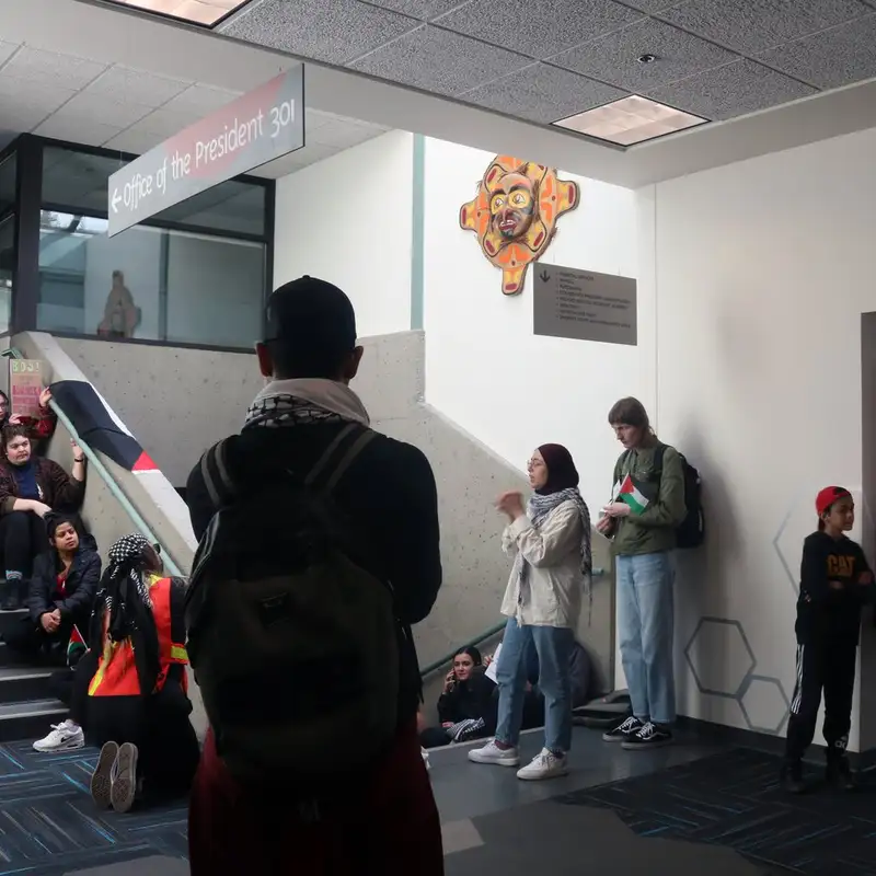 Students hold sit-in at VIU following bag search