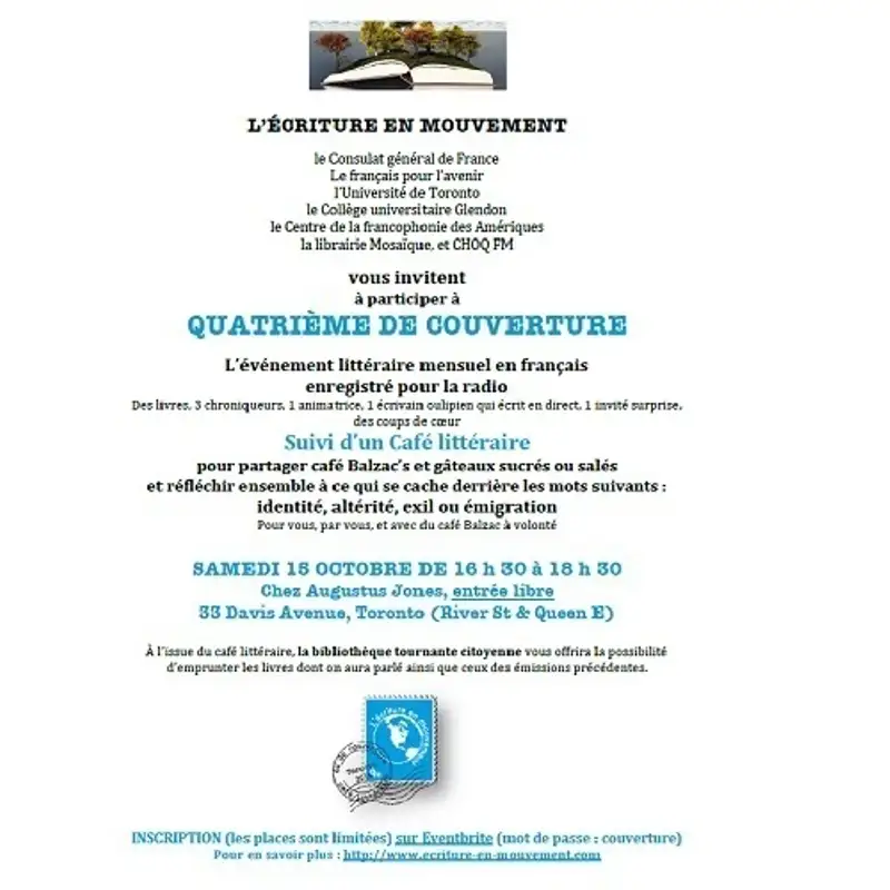 Samedi 15 octobre, c'est le prochain événement de « Quatrième de Couverture » . Anne Forrest Wilson nous en parle