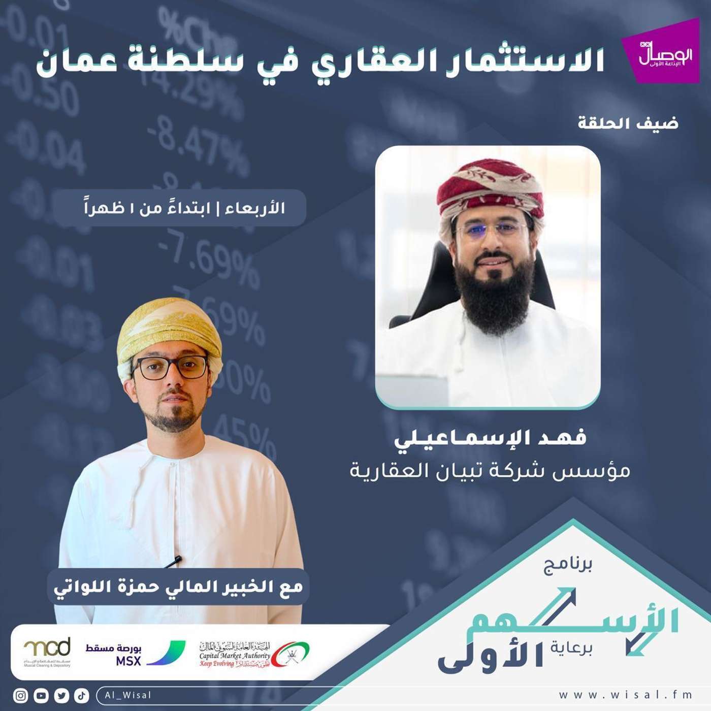 استمعوا للجزء الأول من الحوار مع مؤسس شركة تبيان العقارية فهد الاسماعيلي مع الخبير المالي حمزة اللواتي الاسهم الاولى