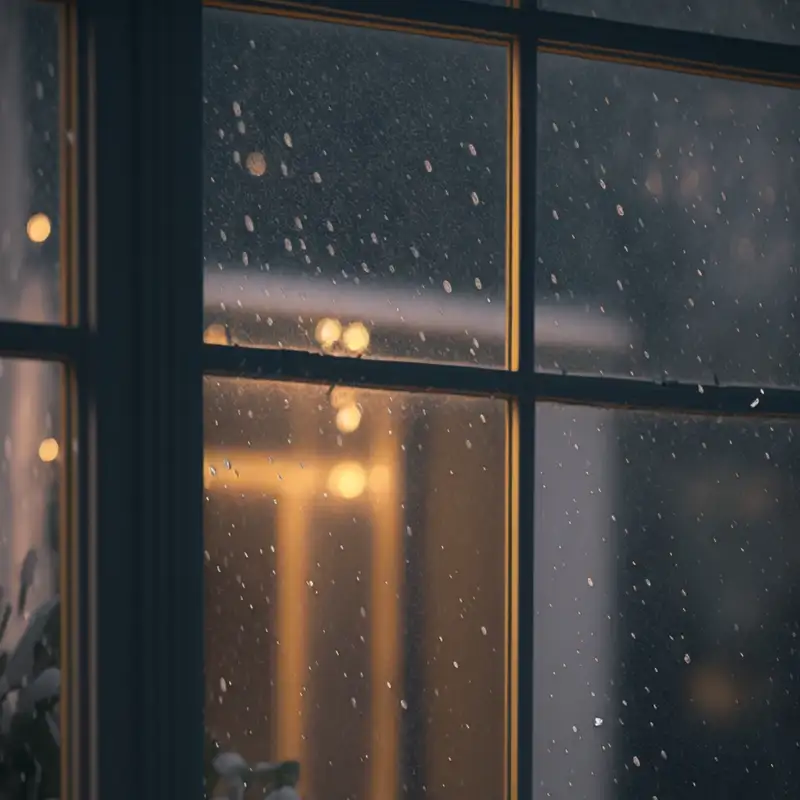 Rain and Hail on Window Pane: Winter Storm Ambiance