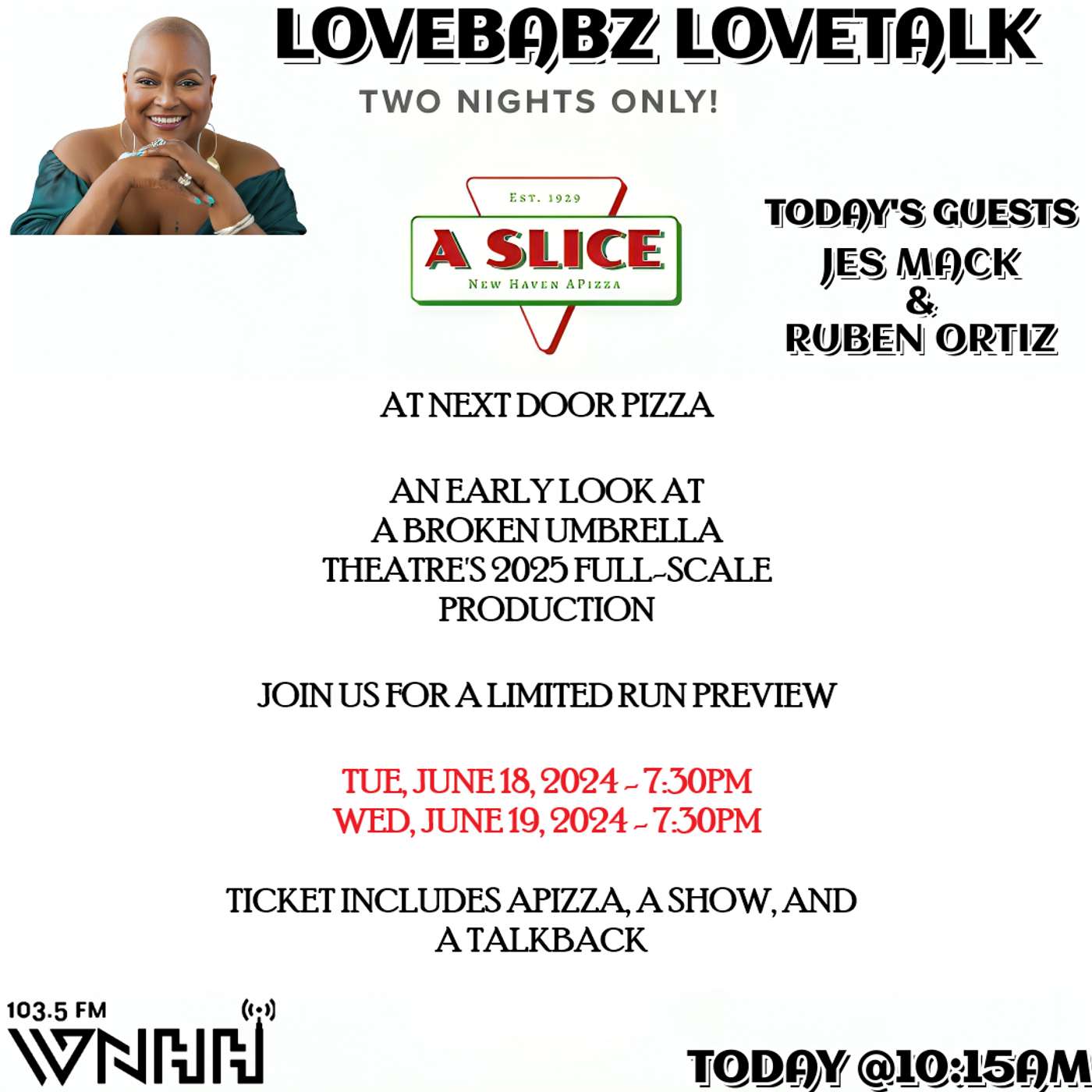 Jes Mack & Ruben Ortiz, A Broken Umbrella Theatre “A Slice”
