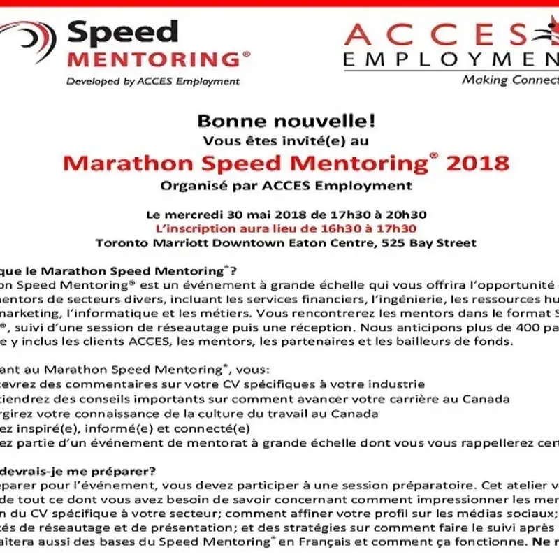 Access Employment lance un nouveau speed mentoring le 30 mai à Toronto.